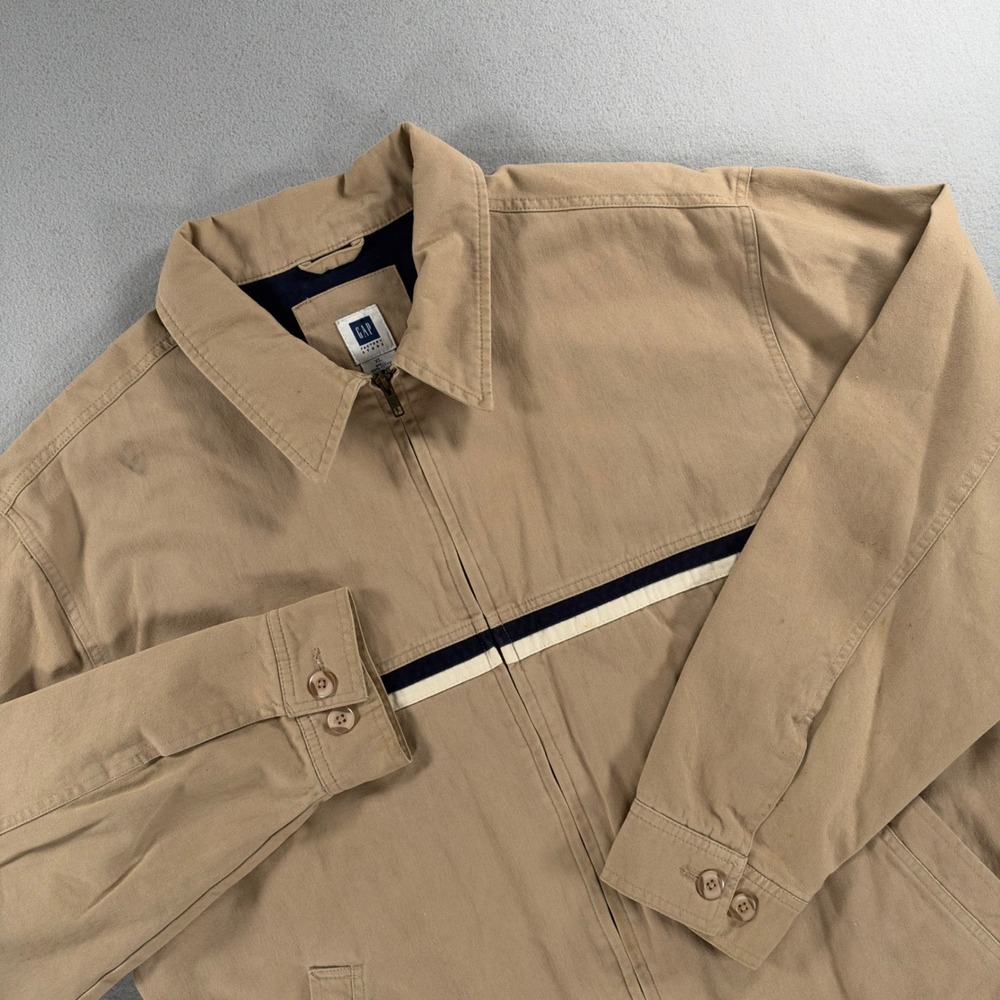 Vintage Gap Factory Store Striped Cotton Twill Full Zip Jacket XL Tan